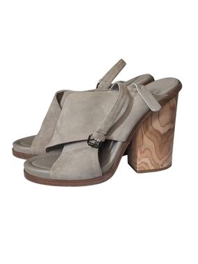 Vince Taupe Suede Block Heel Sandals